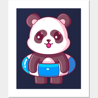 Cute panda with swimming ring summer vacation Posters and Art